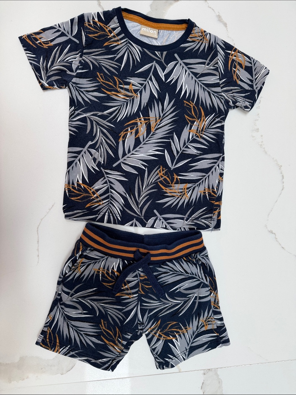 Milon Kids Navy Leaf-Print Short Pajama Set